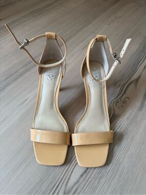Vince Camuto Nude Patent Ankle-Strap Block Heels
